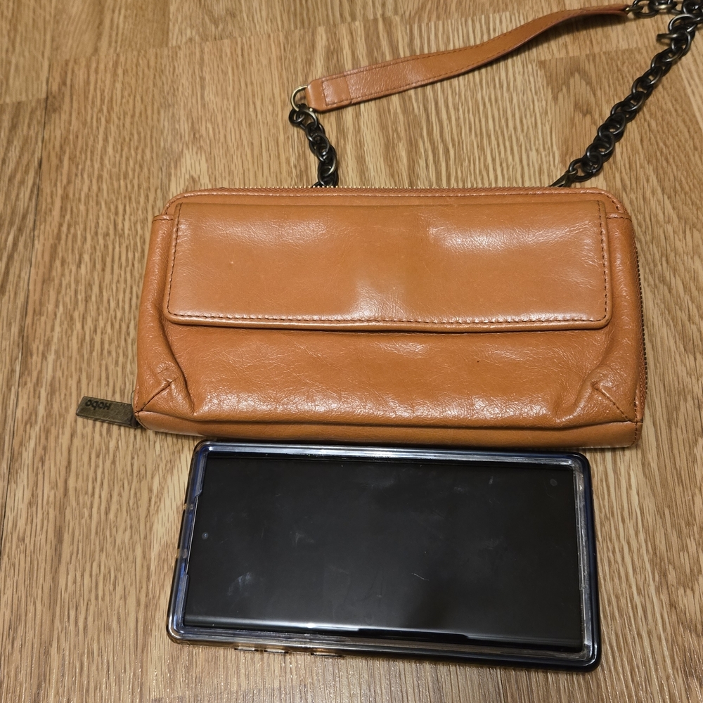 HOBO Tan Leather Clutch with Chain Strap